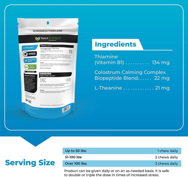 VETRISCIENCE Composure Calming Treats for Dogs Dealing with Anxiety, Separation Stress, Noise, Thunder and Barking - Yummy Flavored Chews Pets Love - Image 2