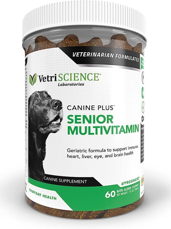 VETRISCIENCE Canine Plus MultiVitamin for Senior Dogs - Vet Recommended Vitamin Supplement - Supports Mood, Skin, Coat, Liver Function, 60 (Packaging May Vary) - Image 2