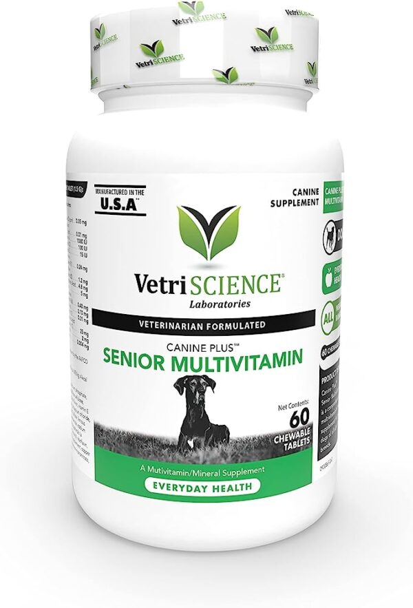 VETRISCIENCE Canine Plus MultiVitamin for Senior Dogs - Vet Recommended Vitamin Supplement - Supports Mood, Skin, Coat, Liver Function, 60 (Packaging May Vary) - Image 3