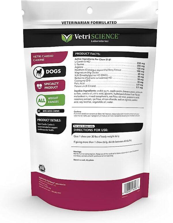 VETRISCIENCE Vetri Cardio Canine Complete Cardiovascular Support for Dogs with CoQ10, Taurine and Arginine, 60 Chews - Image 2