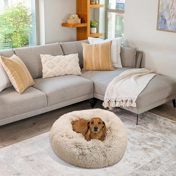 Best Friends by Sheri The Original Calming Donut Cat and Dog Bed in Shag Fur Taupe - Image 4